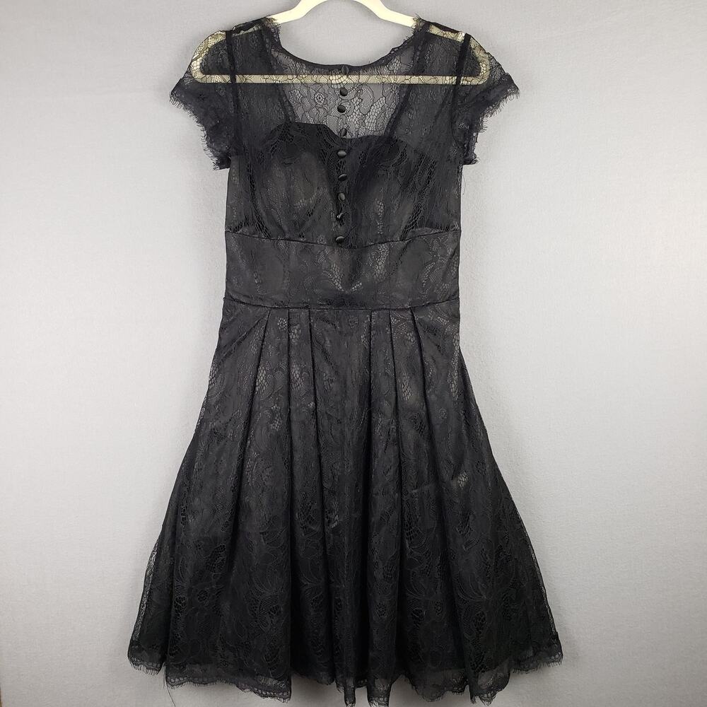 Vintage Size S/M Lace Accent Cocktail Dress Black Victorian Goth Wednesday Adams